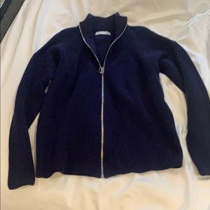 CHAUS blue zip up knit sweater cardigan navy fall bloggers favorite chunky